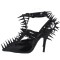 Pointed Toe Rivet Decorated Punk Rock Patent T Straps Pumps - Black