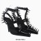 Pointed Toe Rivet Decorated Punk Rock Patent T Straps Pumps - Black