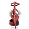 Pointed Toe Rivet Decorated Punk Rock Patent T Straps Pumps - Red
