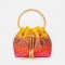Chain Metal Ring Handle Sunburns Rhinestones Bucket Purse Bags - Orange