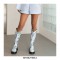 Round Toe Platforms Heels Floral Printed Boots with Back Zipper - Blue