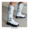 Round Toe Platforms Heels Floral Printed Boots with Back Zipper - Blue