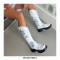 Round Toe Platforms Heels Floral Printed Boots with Back Zipper - Blue