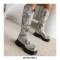 Round Toe Platforms Heels Floral Printed Boots with Back Zipper - Gray