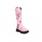 Round Toe Platforms Heels Floral Printed Boots with Back Zipper - Pink