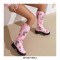 Round Toe Platforms Heels Floral Printed Boots with Back Zipper - Pink