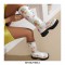 Round Toe Platforms Heels Floral Printed Boots with Back Zipper - White