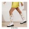 Round Toe Platforms Heels Floral Printed Boots with Back Zipper - White