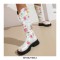 Round Toe Platforms Heels Floral Printed Boots with Back Zipper - White