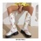 Round Toe Platforms Heels Floral Printed Boots with Back Zipper - White