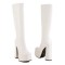 Square Toe Chunky Heels Knee Highs Side Zipper Double Platforms Boots - White Faux Leather