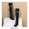 Cuban Heels Round Toe Over the Knee Bow Decorated Lace Up Boots - Blue