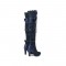Cuban Heels Round Toe Over the Knee Bow Decorated Lace Up Boots - Blue