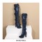 Cuban Heels Round Toe Over the Knee Bow Decorated Lace Up Boots - Blue