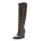 Pointed Toe Chunky Heels Rhinestones Cowboy Western Knee Highs Boots - Black