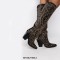 Pointed Toe Chunky Heels Rhinestones Cowboy Western Knee Highs Boots - Black