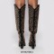 Pointed Toe Chunky Heels Rhinestones Cowboy Western Knee Highs Boots - Black