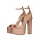 Peep Toe Ankle Buckle Straps Dorsay Chunky Block Heels Platforms Sandals - Beige Patent