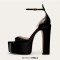 Peep Toe Ankle Buckle Straps Dorsay Chunky Block Heels Platforms Sandals - White Patent