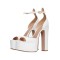 Peep Toe Ankle Buckle Straps Dorsay Chunky Block Heels Platforms Sandals - White Patent