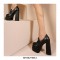 Chunky Heels Round Toe Platforms Loafers Pumps - Black