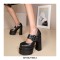 Chunky Heels Round Toe Platforms Mary Janes Pumps - Black