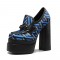 Chunky Heels Round Toe Platforms Loafers Pumps - Blue
