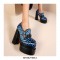 Chunky Heels Round Toe Platforms Loafers Pumps - Blue