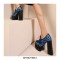 Chunky Heels Round Toe Platforms Loafers Pumps - Blue