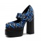 Chunky Heels Round Toe Platforms Mary Janes Pumps - Blue