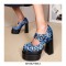 Chunky Heels Round Toe Platforms Mary Janes Pumps - Blue