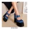 Chunky Heels Round Toe Platforms Mary Janes Pumps - Blue