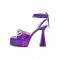 Chunky Heels Peep Square Toe Ankle Straps Platform Rhinestones Party Pumps - Purple