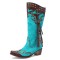 Pointed Toe Chunky Heels Ethnic Western Knee Highs Cowboy Boots - Blue Brown