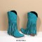 Pointed Toe Love Wings Tassel Decorated Western Chunky Heels Knee Highs Boots - Blue