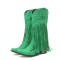 Pointed Toe Love Wings Tassel Decorated Western Chunky Heels Knee Highs Boots - Green