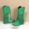 Pointed Toe Love Wings Tassel Decorated Western Chunky Heels Knee Highs Boots - Green