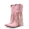 Pointed Toe Love Wings Tassel Decorated Western Chunky Heels Knee Highs Boots - Pink