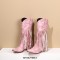 Pointed Toe Love Wings Tassel Decorated Western Chunky Heels Knee Highs Boots - Pink