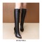 Pointed Toe Knee Highs Gothic Maid Leather Stiletto Lace Up Side Zipper Boots - Black