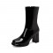 Round Toe Chunky Heels Side Zipper AnkleHighs Autumn Rain Boots - Black