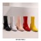 Round Toe Chunky Heels Side Zipper AnkleHighs Autumn Rain Boots - Red