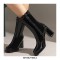 Round Toe Chunky Heels Side Zipper AnkleHighs Autumn Rain Boots - Black
