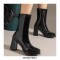 Round Toe Chunky Heels Side Zipper AnkleHighs Autumn Rain Boots - Black