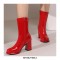 Round Toe Chunky Heels Side Zipper AnkleHighs Autumn Rain Boots - Red