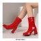 Round Toe Chunky Heels Side Zipper AnkleHighs Autumn Rain Boots - Red