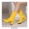 Round Toe Chunky Heels Side Zipper AnkleHighs Autumn Rain Boots - Yellow