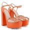 Peep Toe Chunky Heels Butterfly Rhinestones Ankle Straps Platforms Pumps - Orange