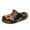 Round Toe Flower Decorated Roman Platform Sandals Slippers - Black Faux Leather