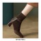 Round Toe Chunky Heels Leather Buckle Straps Boots with Side Zipper - Brown